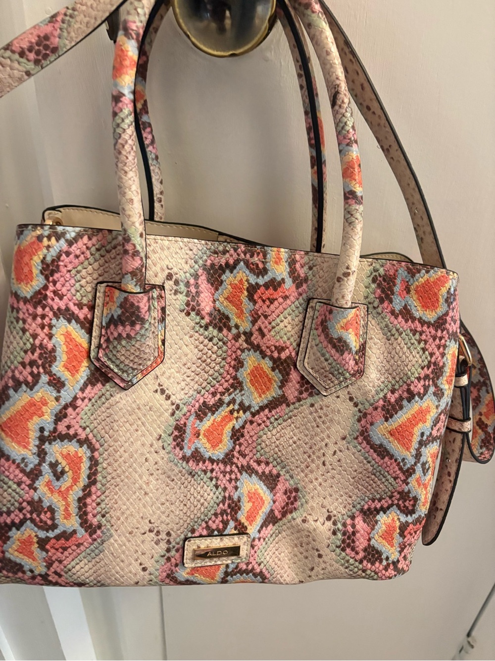 Tan Medium Aldo Shoulder Purse Animal Print Pre Owned